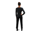 back view of woman wearing cropped black Ponte pant