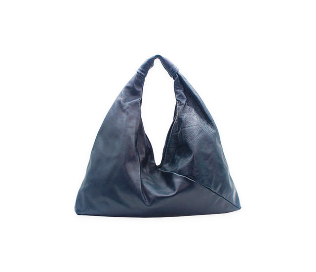midnight blue 13" x 13" leather hobo bag