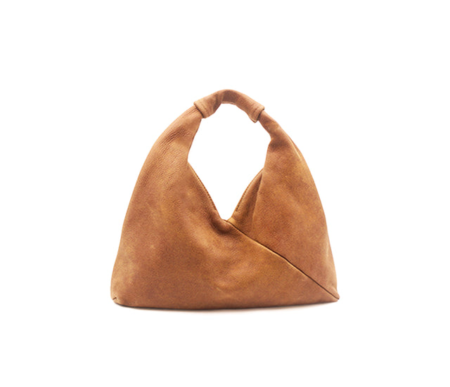 caramel 13" x 13" leather hobo bag