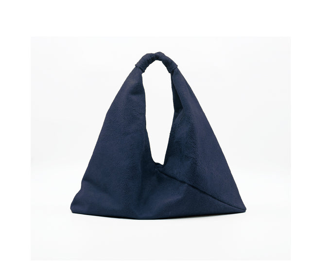 blue suede 13" x 13" leather hobo bag