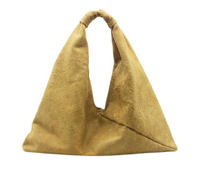 yellow textured 18" x 18" leather hobo bag