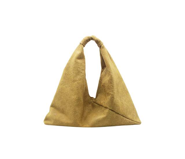 yellow textured 13" x 13" leather hobo bag