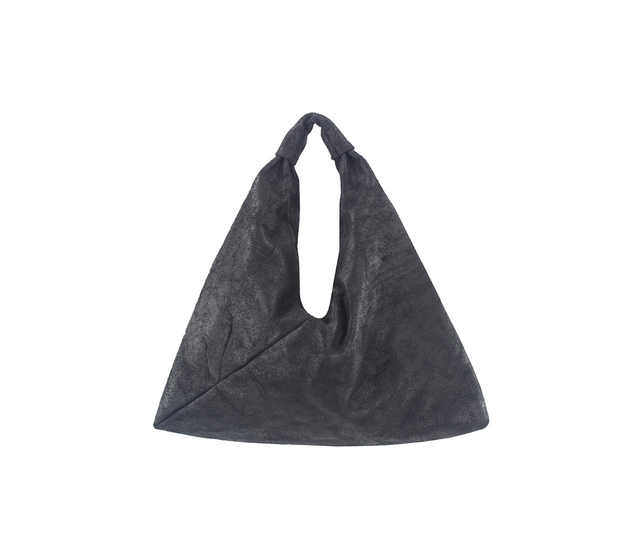 crackled black 13" x 13" leather hobo bag