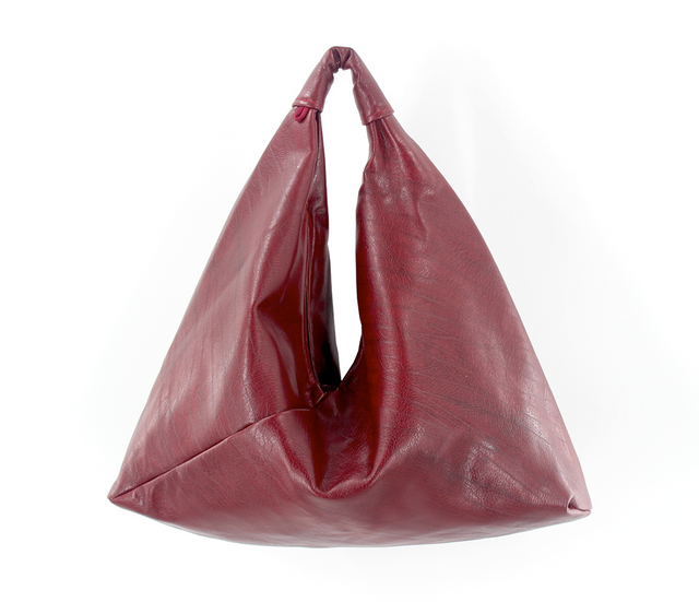 red marbled 18" x 18" vegan leather hobo bag