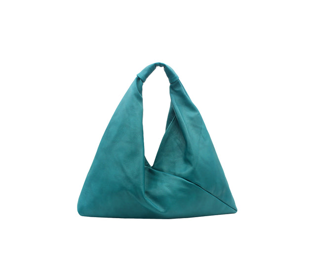 aquamarine 13" x 13" leather hobo bag