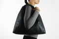 crackled black 18" x 18" leather hobo bag