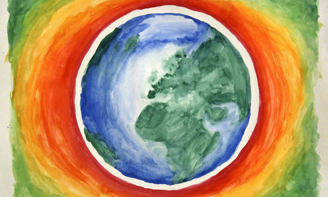 colorful watercolor drawing of earth for earth day