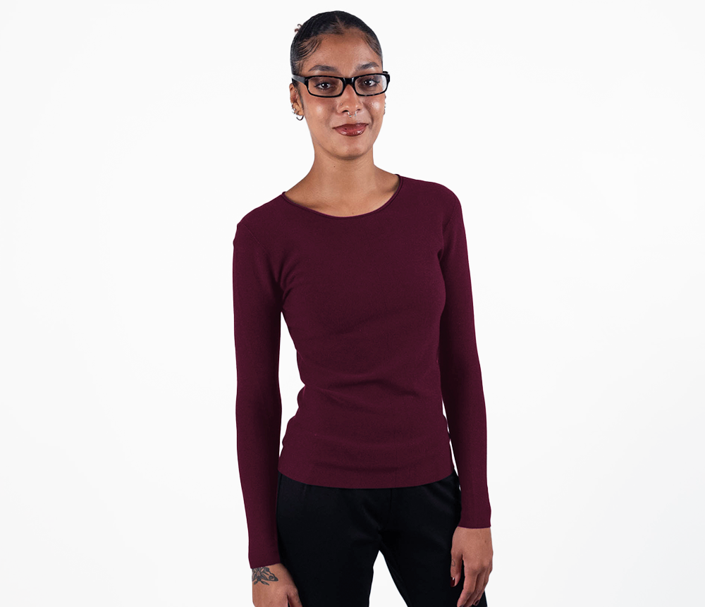 bordeaux long-sleeve cellulosic knit pullover sweater