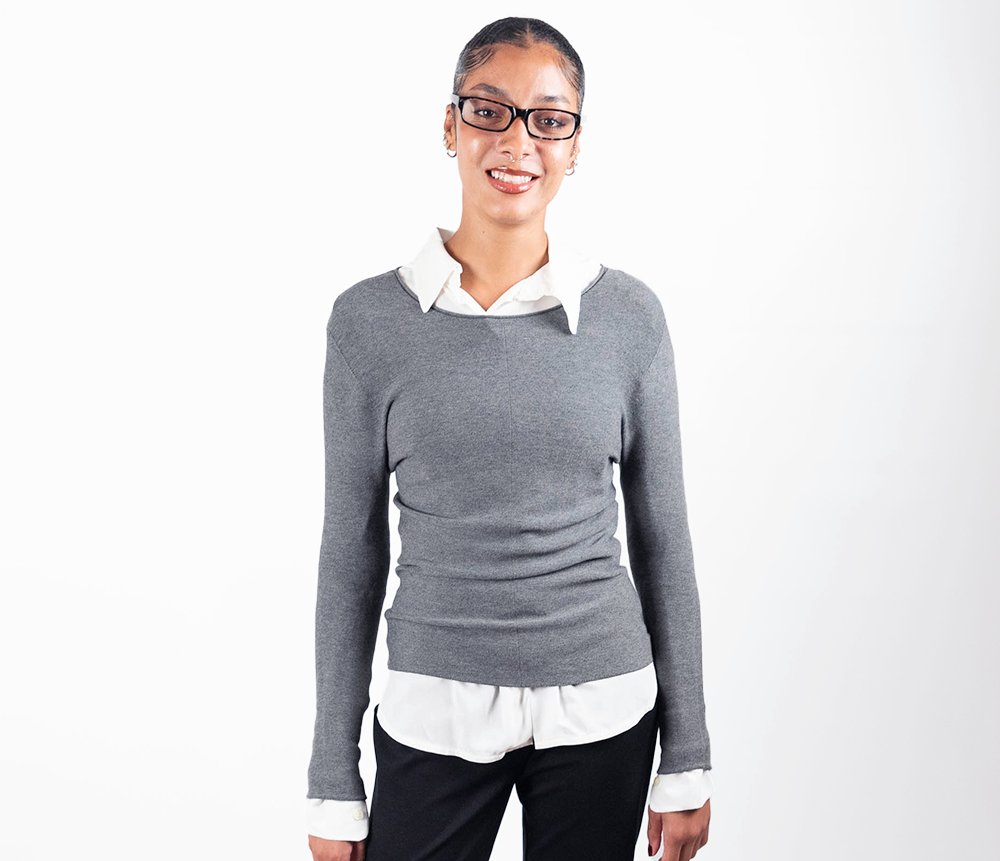 grey long-sleeve cellulosic knit pullover sweater