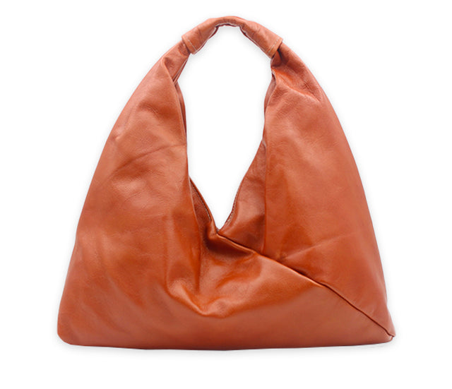 tangerine 18" x 18" leather hobo bag