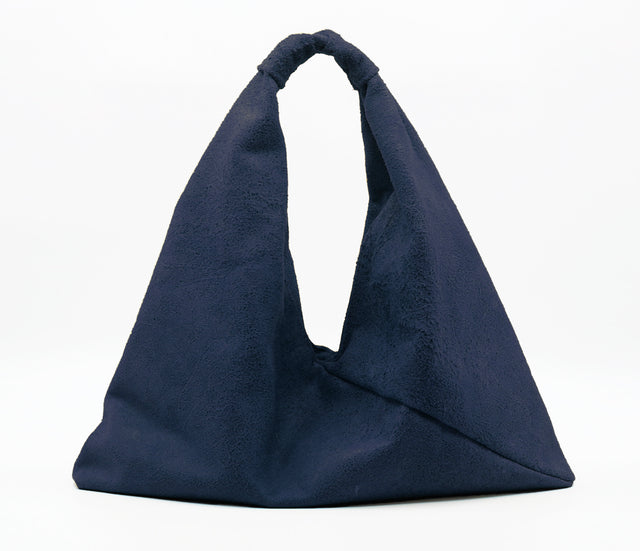 blue suede 18" x 18" leather hobo bag