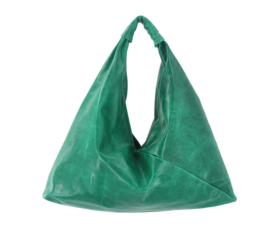 emerald green 18" x 18" leather hobo bag