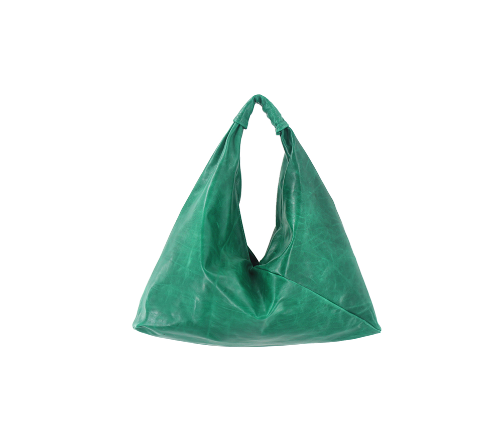 emerald green 13" x 13" leather hobo bag