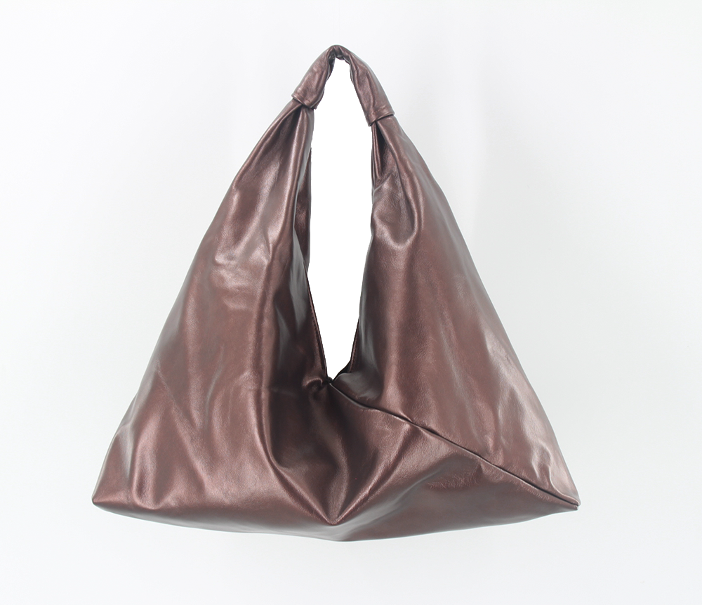 copper 18" x 18" leather hobo bag