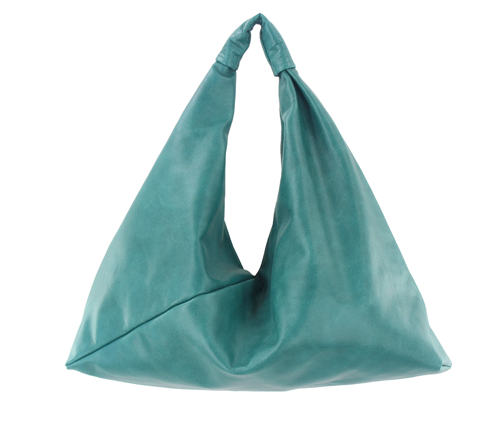 turquoise 18" x 18" leather hobo bag