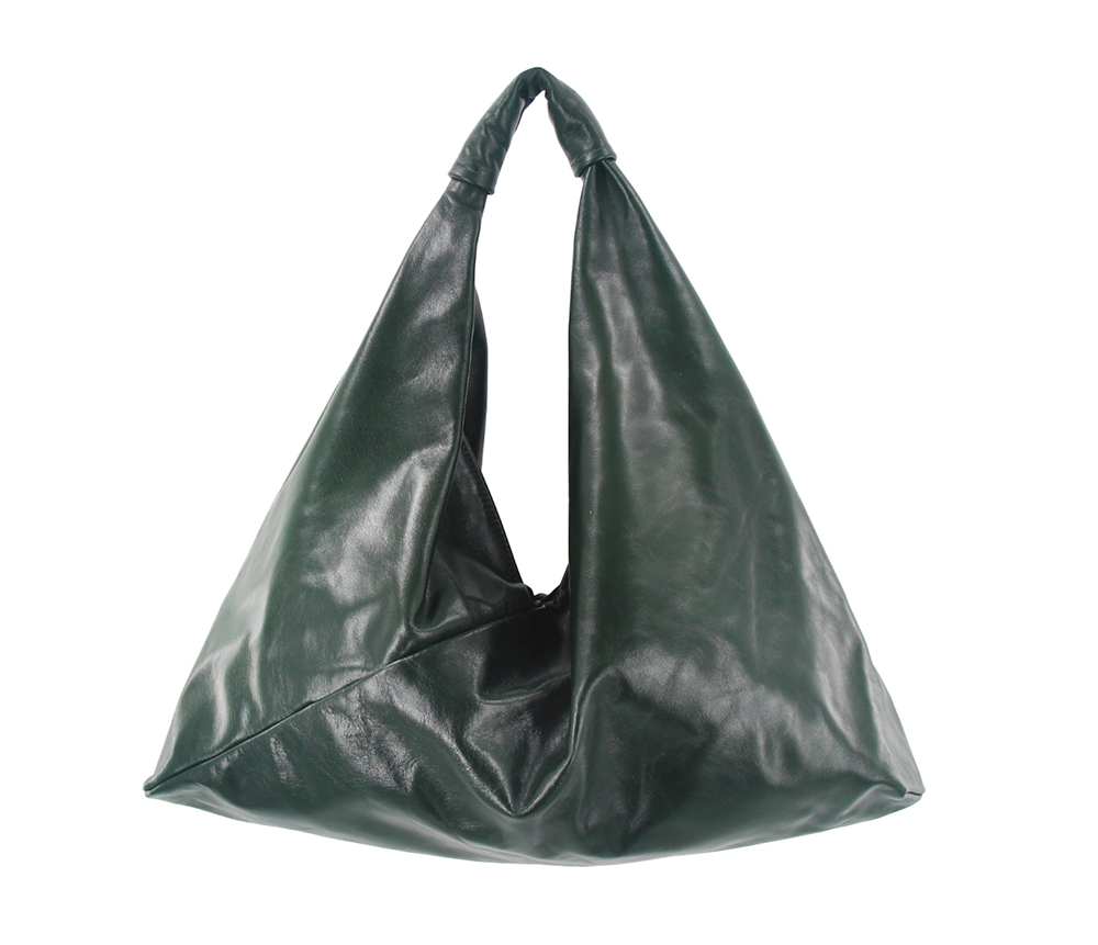 forest green 18" x 18" leather hobo bag