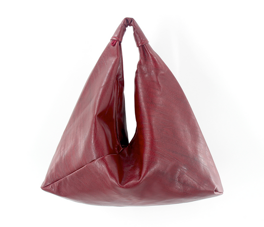 red marbled 18" x 18" vegan leather hobo bag