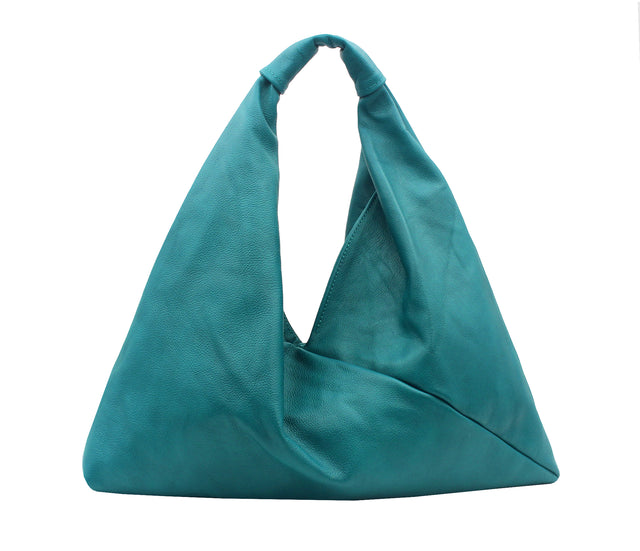 aquamarine 18" x 18" leather hobo bag