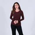 women wearing bordeaux long-sleeve cellulosic knit pullover sweater
