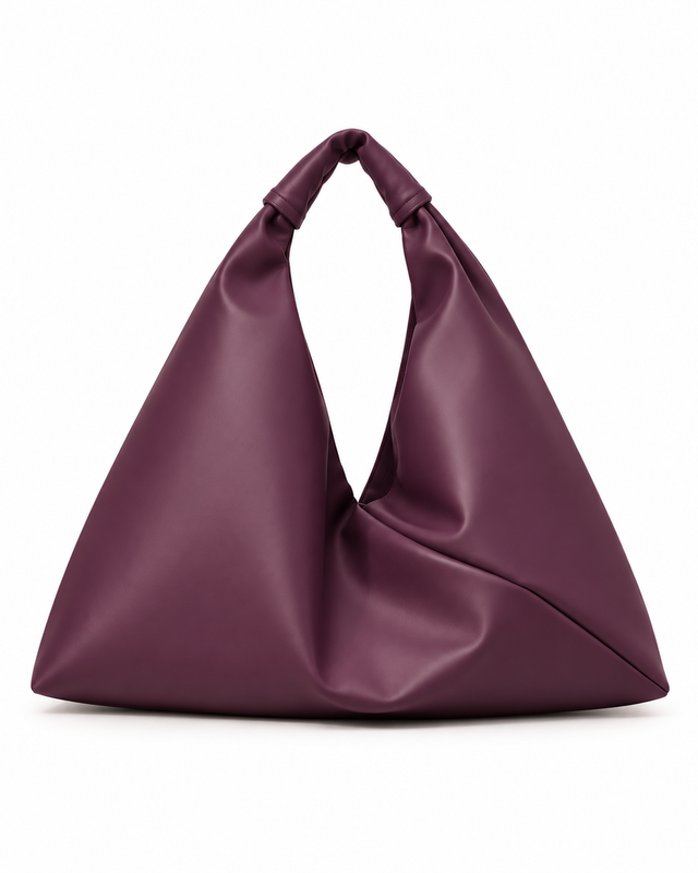 plum 18" x 18" leather hobo bag