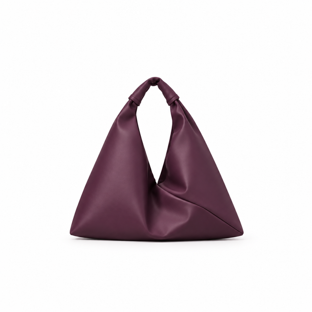 plum 13" x 13" leather hobo bag