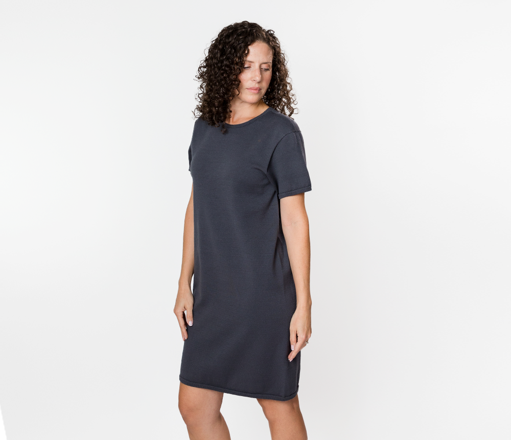 grey boxy cellulosic knit t-shirt dress